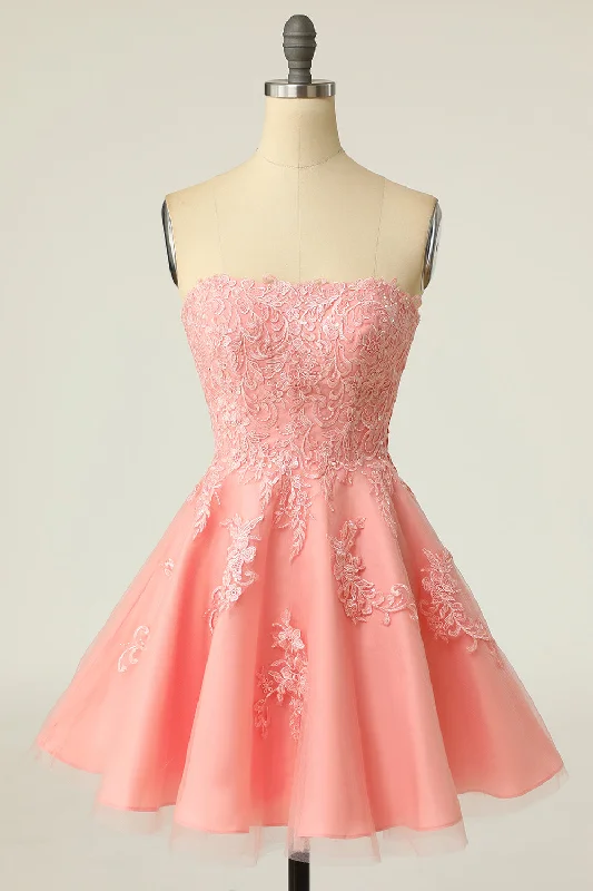 Mother's Day Dresses for Gift -Blush Strapless Short Prom Dress with Appliques