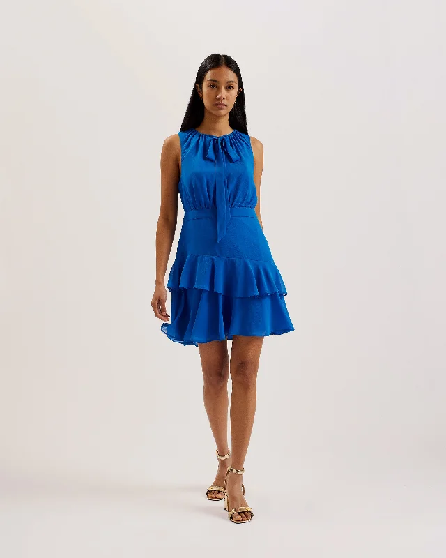 Tie-up Dresses for Decorative -Zandaa Asymmetric Tiered Mini Dress Blue