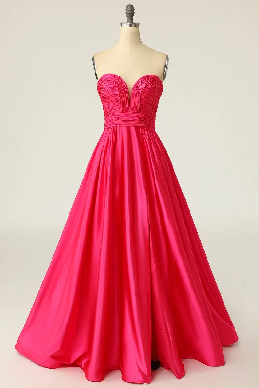 Fringed Dresses for Edgy -A Line Sweetheart Fuchsia Long Prom Dress with Ruched