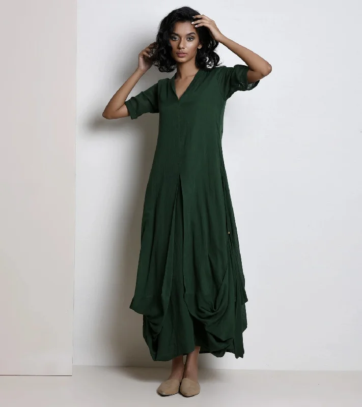 Hippie Dresses with Beads -Forest green cowl dress