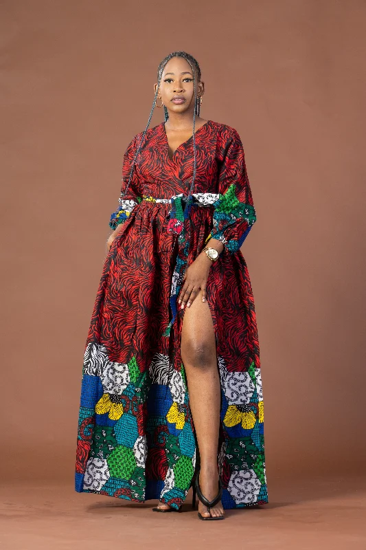 Evening Dresses for Formal Events -Anwuli Ankara Maxi Dress | Red Multicolored African Print