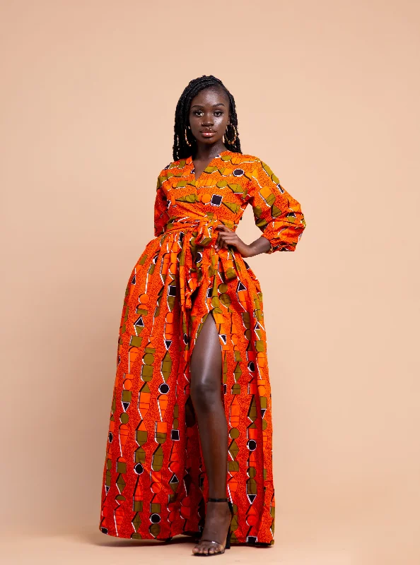 Yellow Dresses for Bright -Annette Ankara Maxi Dress | Orange African Print