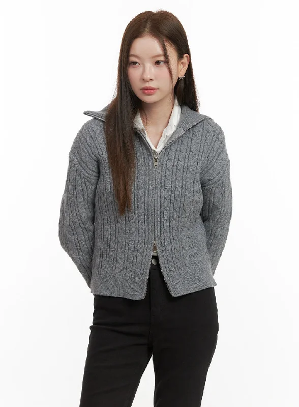 Argyle - cardigan with a traditional pattern -Cable Knit Zip Up Cardigan OD418