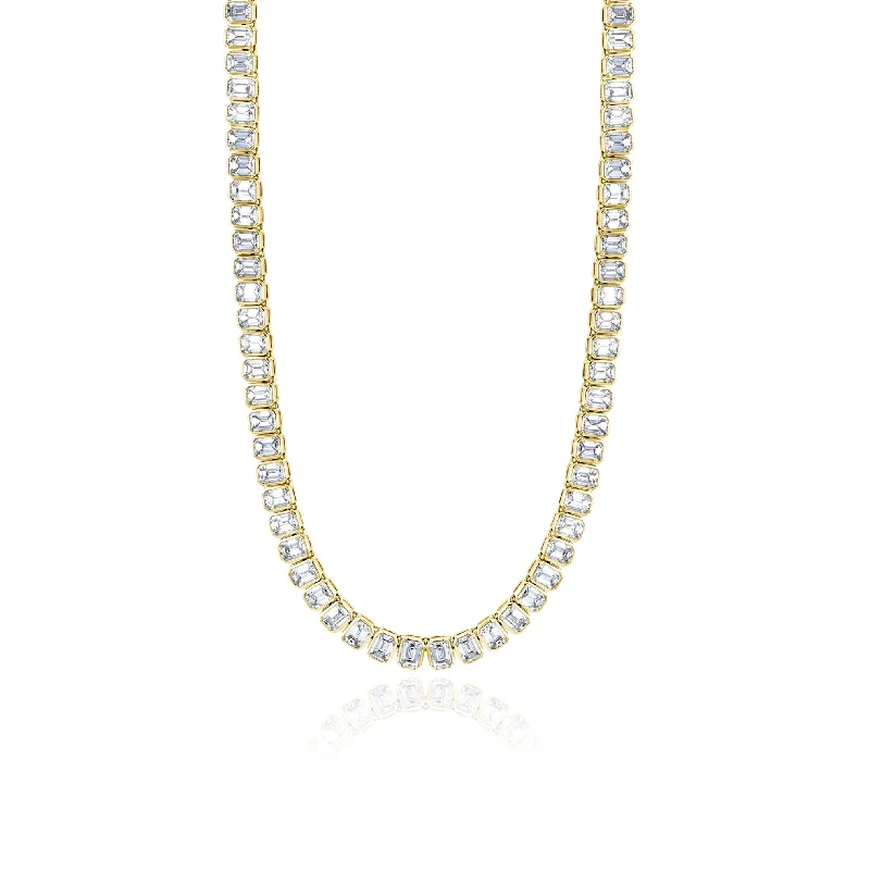 Beautiful necklaces and pendants with moonstone for an ethereal, mystical appearance-18K YELLOW GOLD EMERALD-CUT DIAMOND TENNIS NECKLACE - 20.59CTW