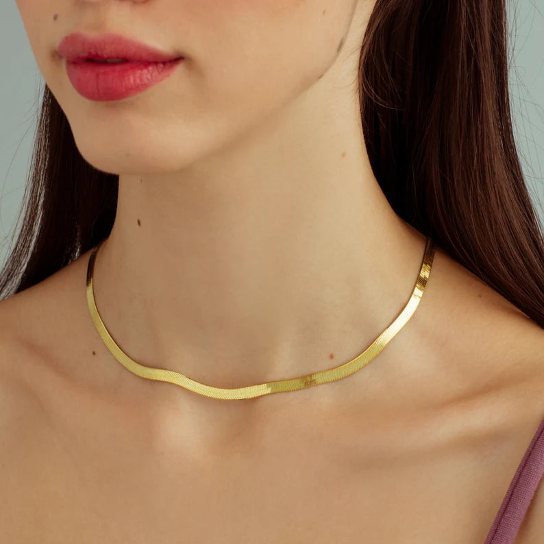 Stunning necklaces and pendants with turquoise and gold for a vibrant, earthy look-14K Flat Snake Choker Necklace 16"