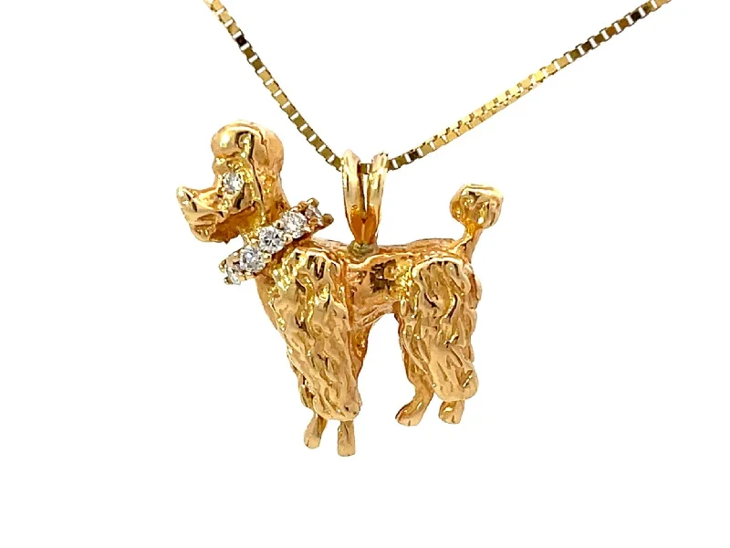 Trendy necklaces and pendants with geometric shapes for a modern aesthetic-14K Solid Gold Poodle Diamond Dog Necklace