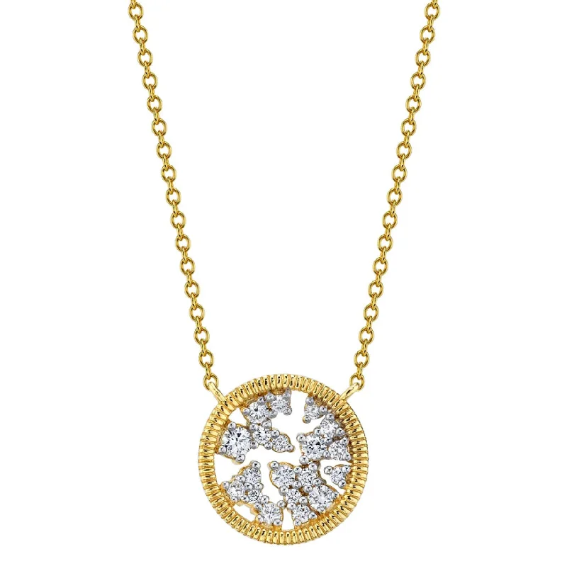 Necklaces and pendants with leaf-shaped designs for an earthy, organic feel-SLOANE STREET 18K YELLOW GOLD DIAMOND STRIE DISC NECKLACE - 0.35CTW