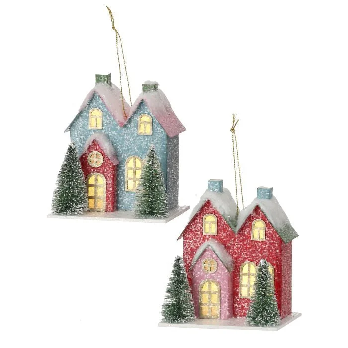 Best necklaces and pendants with butterfly wings for a delicate, graceful style-4.5" LED Battery Cardboard House Ornament, Assorted Colors