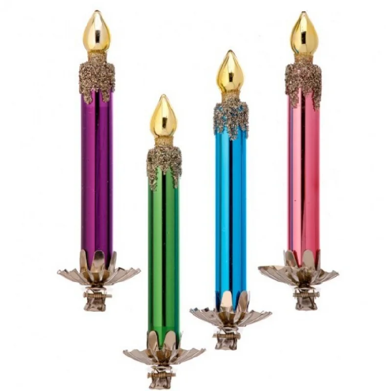 Unique necklaces and pendants with gemstones for a colorful and vibrant statement-5" GLS Retro Candle Ornament W/ Clip, 4 pack, Assorted Colors