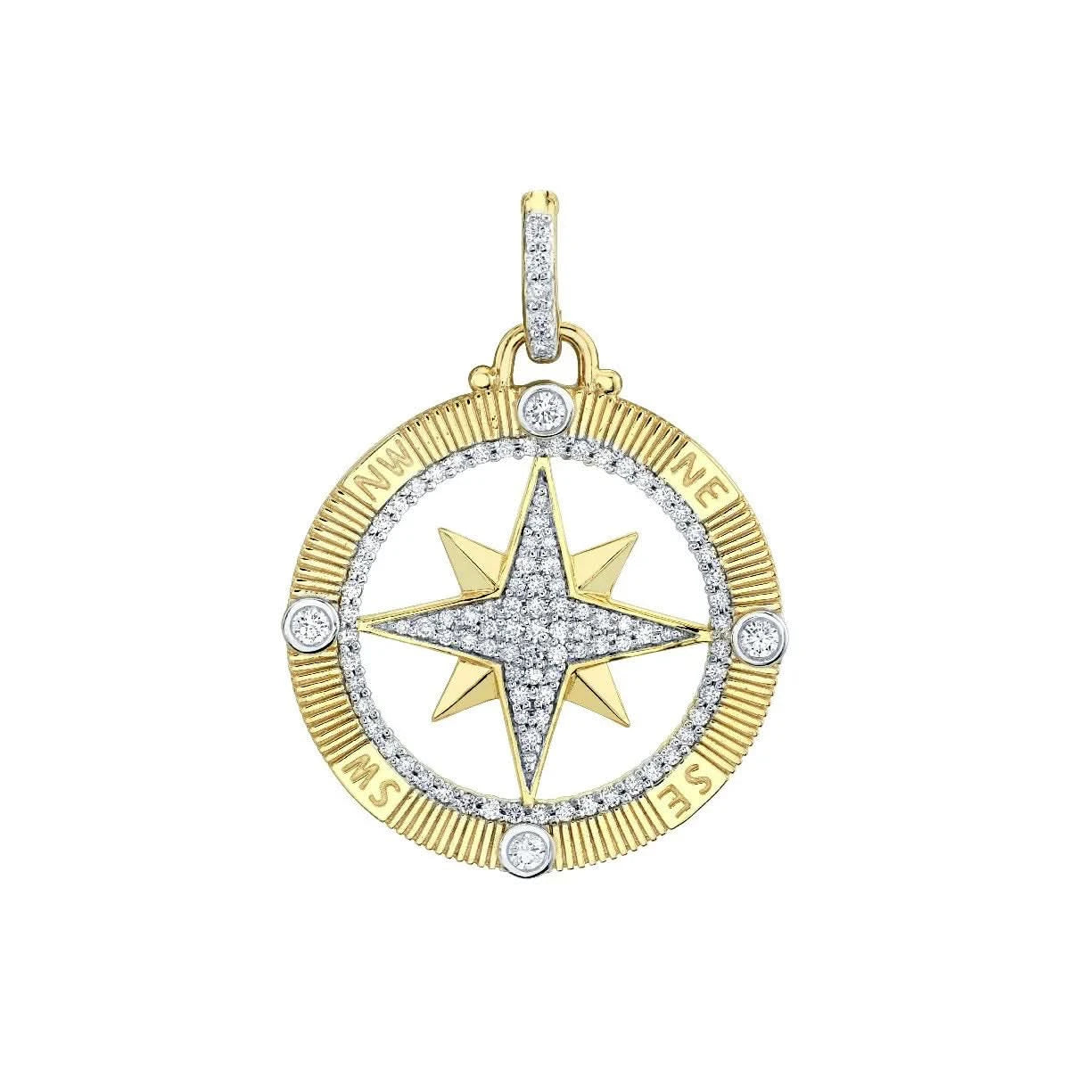 Beautiful necklaces and pendants with gemstone teardrops for an elegant effect-SLOANE STREET 18K YELLOW GOLD DIAMOND COMPASS CHARM - 0.60CTW