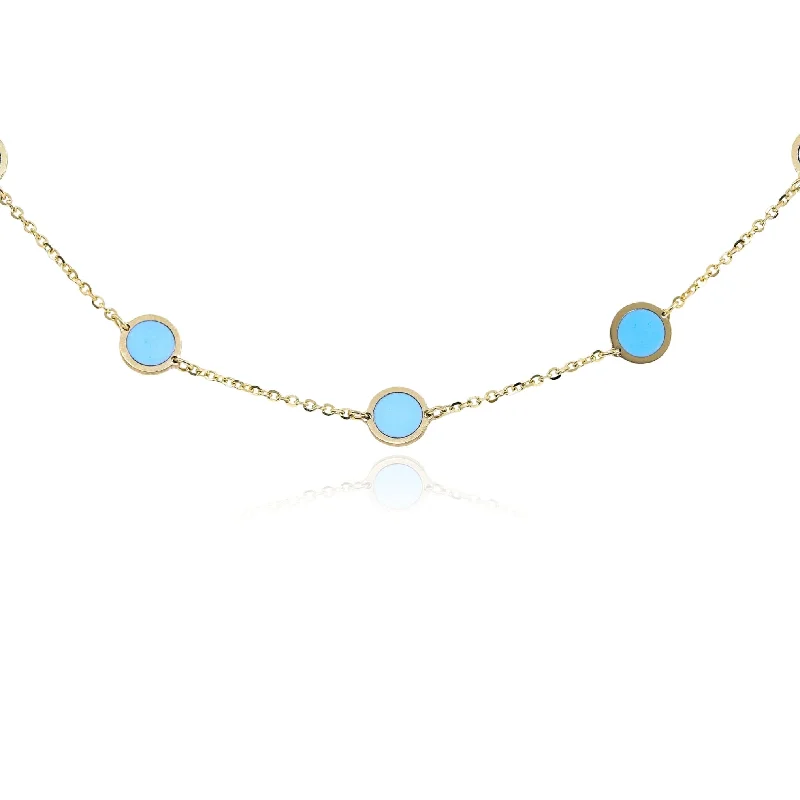 Necklaces and pendants with geometric pendants for a clean, contemporary design-14K YELLOW GOLD TURQUOISE DISC NECKLACE