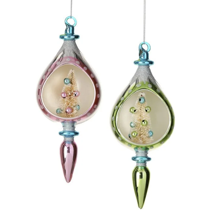 Stunning necklaces and pendants with ruby and diamond combinations for a luxurious effect-8" Glass w/Sisel Tree Finial Ornament, Assorted Colors