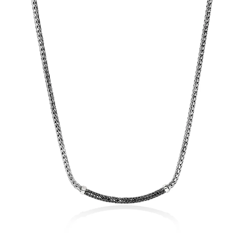 Best necklaces and pendants with butterfly pendants for a delicate, light style-JOHN HARDY ESSENTIAL STERLING SILVER PAVE BLACK SAPPHIRE BAR NECKLACE