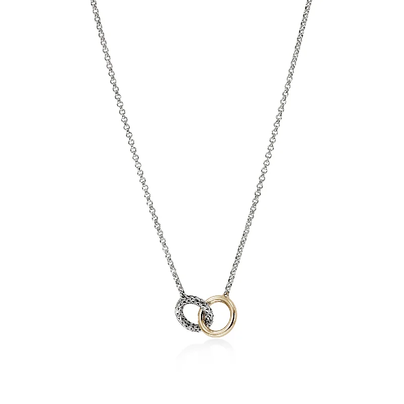 Best necklaces and pendants with infinity hearts for a romantic, eternal symbol-JOHN HARDY ESSENTIAL 16-18 INCH STERLING SILVER AND 14K YELLOW GOLD INTERLOCKING CIRCLE NECKLACE