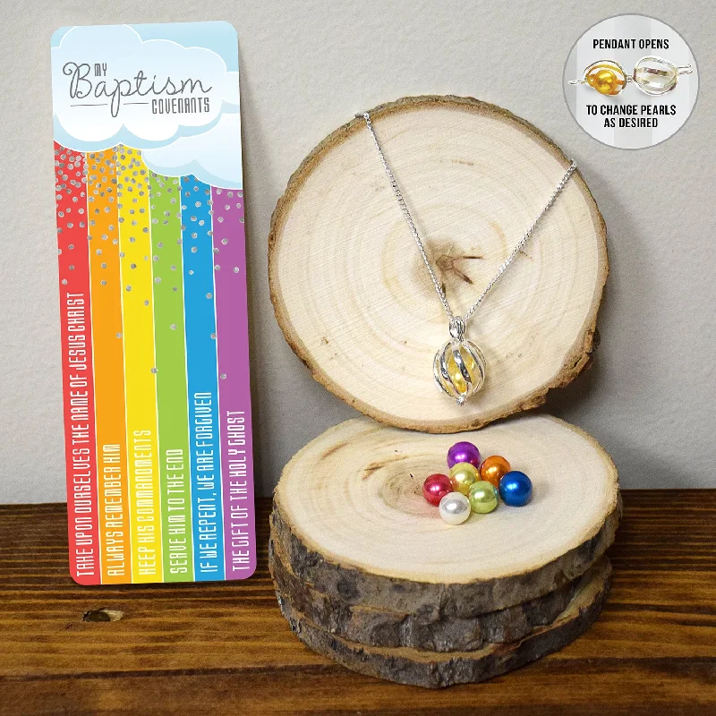 Best necklaces and pendants for weddings with matching designs for bride and groom-Baptism Rainbow Necklace & Bookmark Set