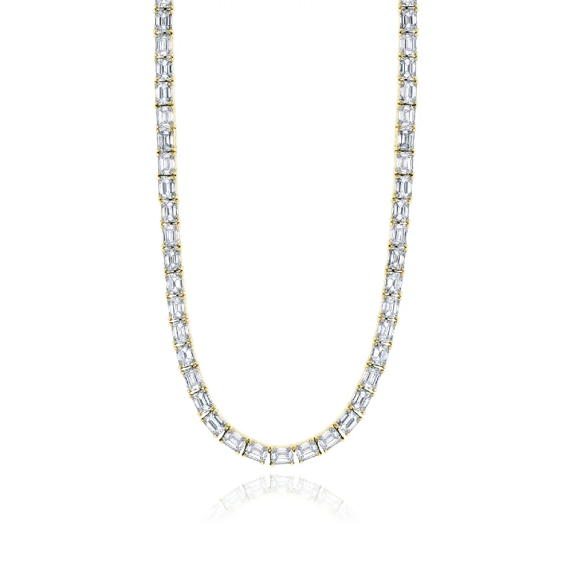 Unique necklaces and pendants with vintage-inspired designs for timeless appeal-18K YELLOW GOLD EMERALD-CUT DIAMOND TENNIS NECKLACE - 16.17CTW