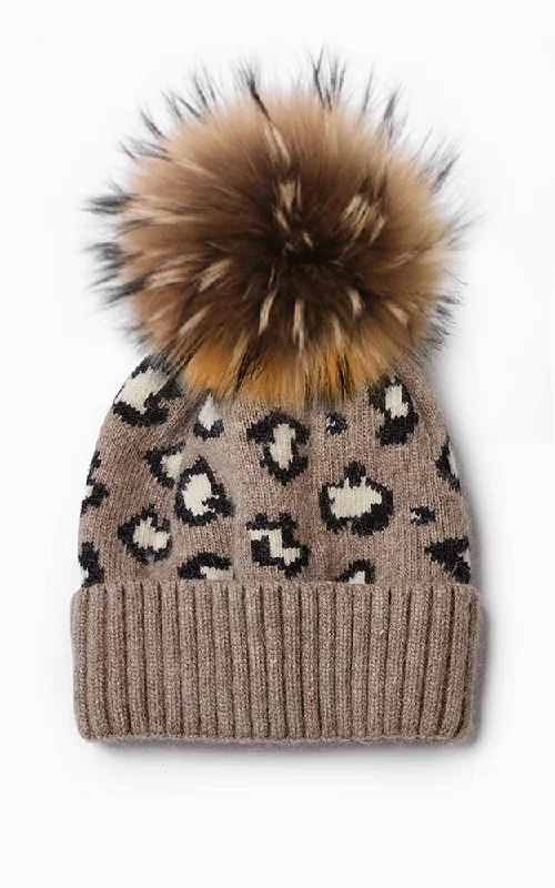 Unique necklaces and pendants with gemstones for a colorful and vibrant statement-Cashmere/Wool Leopard Pom Pom Hat in Taupe