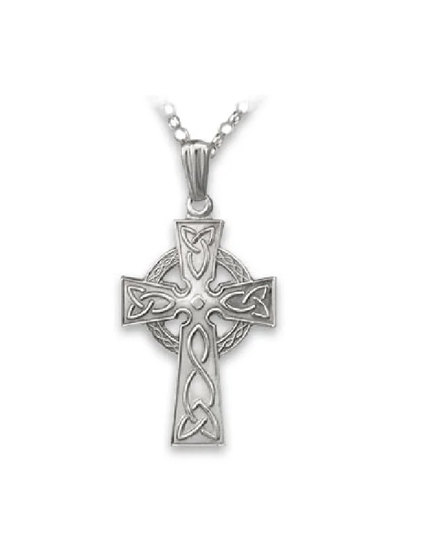 Unique necklaces and pendants with engraved messages for a sentimental gift-Men's Celtic Cross Necklace: Sterling Silver, Trinity Knots