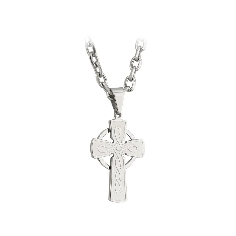 Best necklaces and pendants with cross pendants for a spiritual, meaningful symbol-Celtic Cross Necklace for Men Engraved Stainless Steel 18" Rolo Chain Large Pendant Made by Our Maker-Partner in Co. Dublin