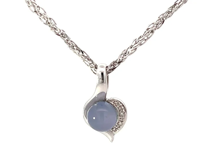 Elegant necklaces and pendants with diamond accents for added sparkle-Chalcedony Diamond Pendant Necklace Solid 18k White Gold