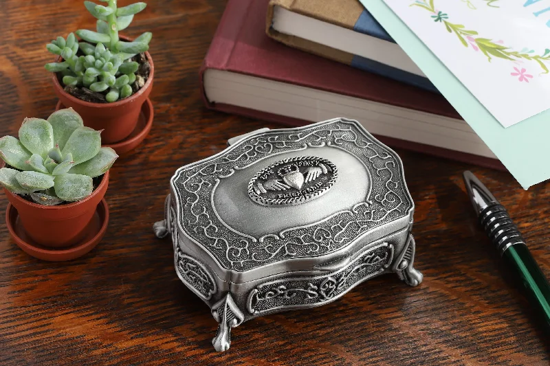 Necklaces and pendants with lotus flower designs for a spiritual, peaceful vibe-Claddagh Pewter Jewelry Box: Timeless Irish Elegance