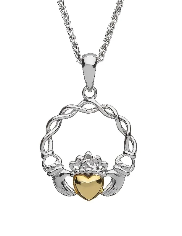 Necklaces and pendants with abstract shapes for a modern, creative appearance-Irish Claddagh Necklace: Sterling Silver & 10K Gold