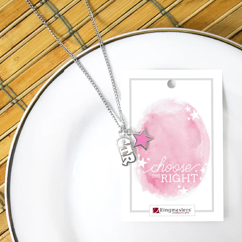 Necklaces and pendants with celestial starburst designs for a radiant look-CTR or Choose The Right Necklace with White CTR Charm and Pink Star Charm