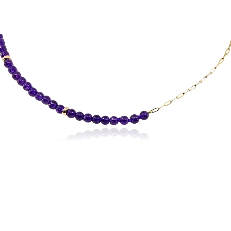 Necklaces and pendants with ocean-inspired designs for a refreshing, beachy feel-EXCLUSIVELY NINA 14K YELLOW GOLD AMETHYST BEAD NECKLACE