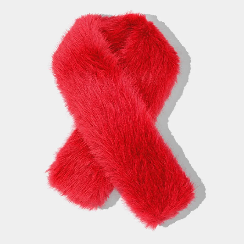 Necklaces and pendants with abstract shapes for a modern, creative appearance-Faux Fur Fluffy Scarf in Red