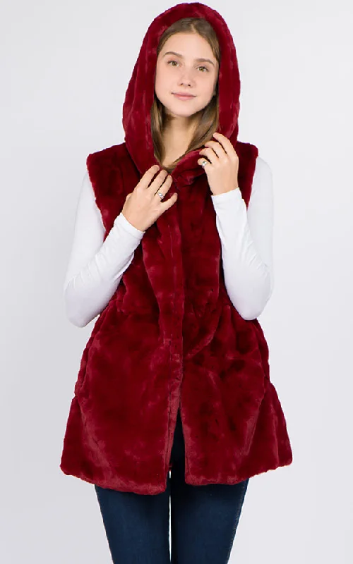 Personalized necklaces and pendants with initials for a customized and meaningful gift-Faux Fur Hooded Vest in Burgundy