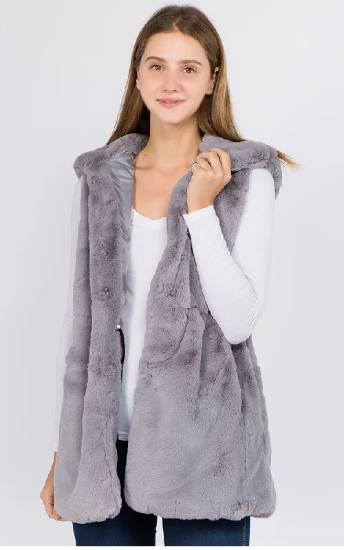 Best necklaces and pendants with crystal accents for a sparkling and elegant style-Faux Fur Hooded Vest in Grey