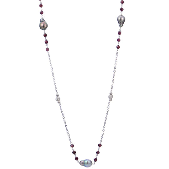 Simple necklaces and pendants with bar pendants for a sleek modern design-Garnet and Tahitian Brilliance Necklace 38"