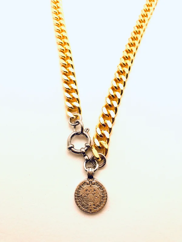 Necklaces and pendants with engraved messages for a deeply personal, sentimental gift-Gold Coin Chain Necklace