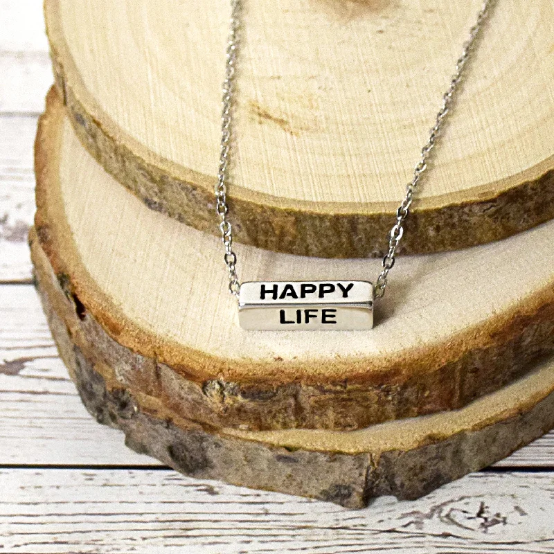 Best necklaces and pendants with matching earrings for a coordinated, elegant look-Happy Life Necklace - Silver Finish Bar Necklace