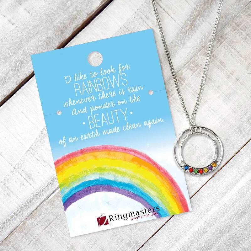 Necklaces and pendants with infinity love symbols for an eternal, romantic gesture-I Like to Look for Rainbows Baptism Circle Necklace