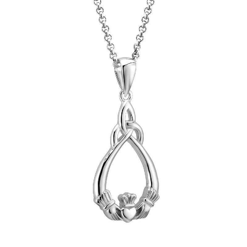 Beautiful necklaces and pendants with diamond halo settings for extra brilliance-Elegant Sterling Silver Irish Claddagh & Trinity Knot Necklace