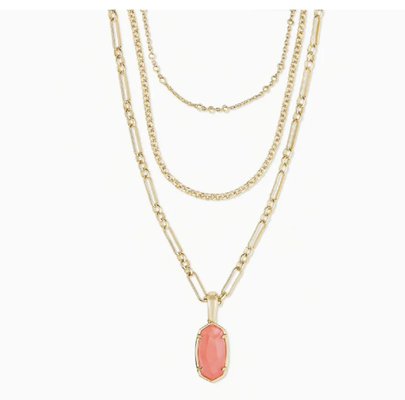 Best necklaces and pendants with adjustable chains for a customizable fit-Kendra Scott-Elisa Gold Triple Strand Necklace In Coral Illusion 4217718834