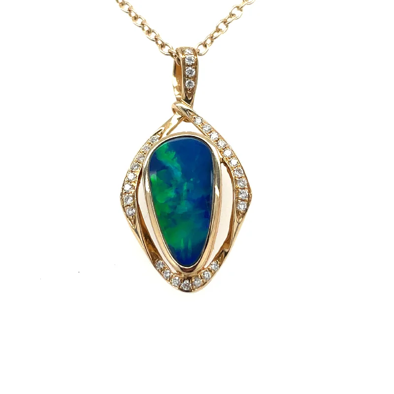 Stunning necklaces and pendants with birthstone pendants for a personal touch-Lady's Yellow 14 Karat boulder Opal doublet pendant