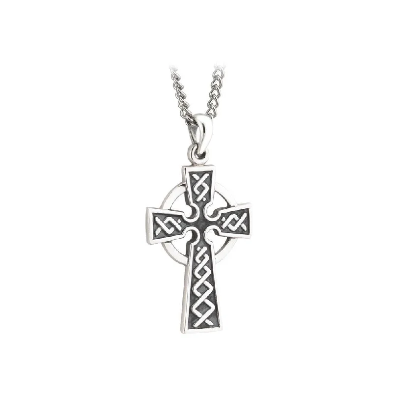 Best necklaces and pendants with opal gemstones for an iridescent glow-Irish Mens Celtic Cross Necklace: Unique Design in Sterling Silver