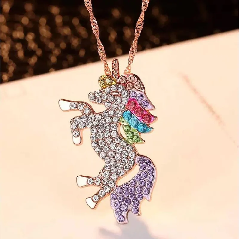 Stylish necklaces and pendants with diamonds for a glamorous and elegant look-Multi-Colored Unicorn Swarovski Crystal Pendant Necklace