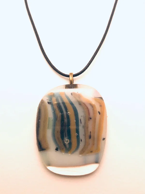 Stylish necklaces and pendants with diamonds for a glamorous and elegant look-Necklace with fused Glass Pendant, large Pendant, clear/white with stripes