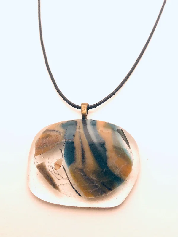 Best necklaces and pendants for everyday wear with minimalist designs-Necklace with fused Glass Pendant, large Pendant, clear with stripes