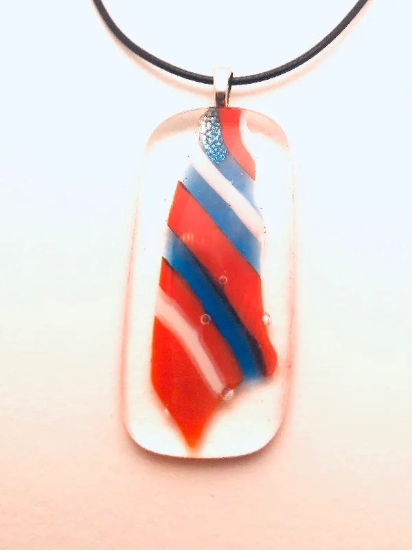 Best necklaces and pendants with heart-shaped designs for a romantic look-Necklace with fused Glass Pendant, large Pendant, long, clear with stripes