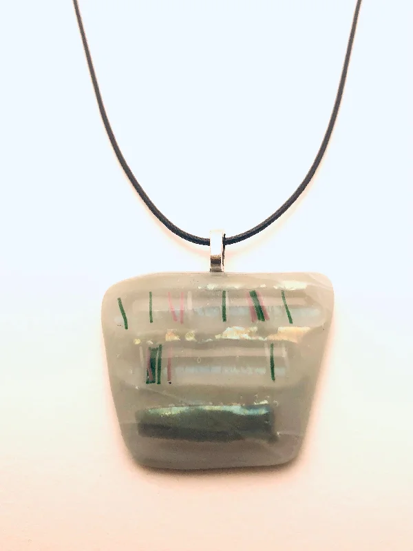 Stunning necklaces and pendants with sapphire gemstones for a luxurious blue hue-Necklace with fused Glass Pendant, large pendant, milky white with green stripes