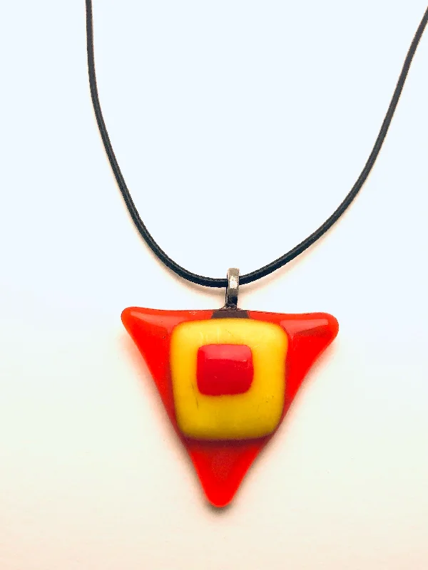 Beautiful necklaces and pendants with layered chains for a fashionable, chic look-Necklace with fused Glass Pendant, small Pendant, triangular