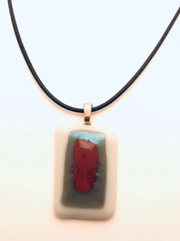 Best necklaces and pendants with black diamonds for an edgy, bold statement-Necklace with fused Glass Pendant, small Pendant, white, green, red