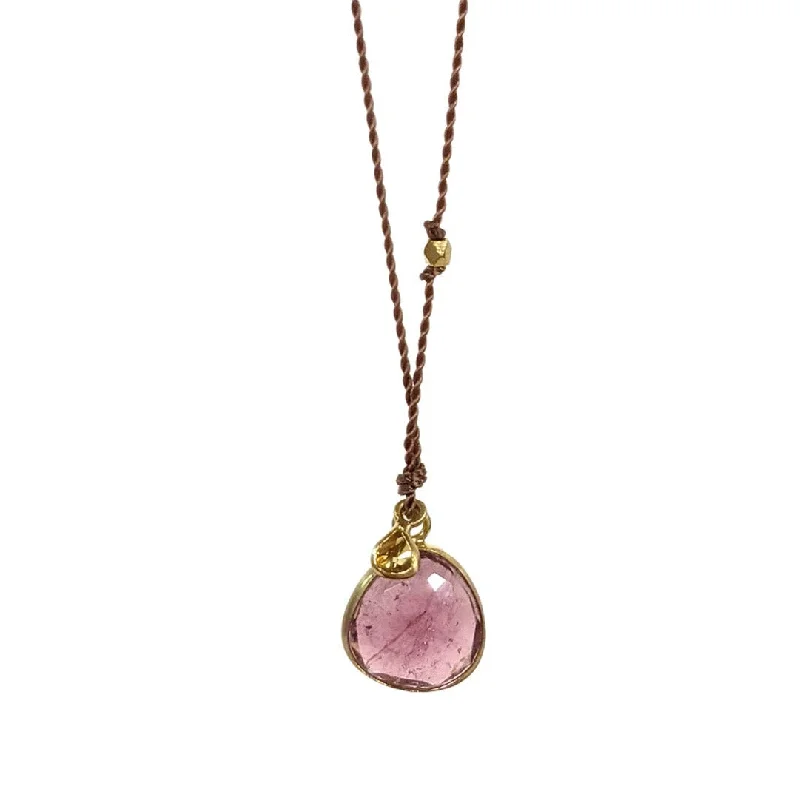 Necklaces and pendants with feather designs for a boho-chic, carefree vibe-Pink Tourmaline and Diamond Necklace with 18k Gold by Margaret Solow