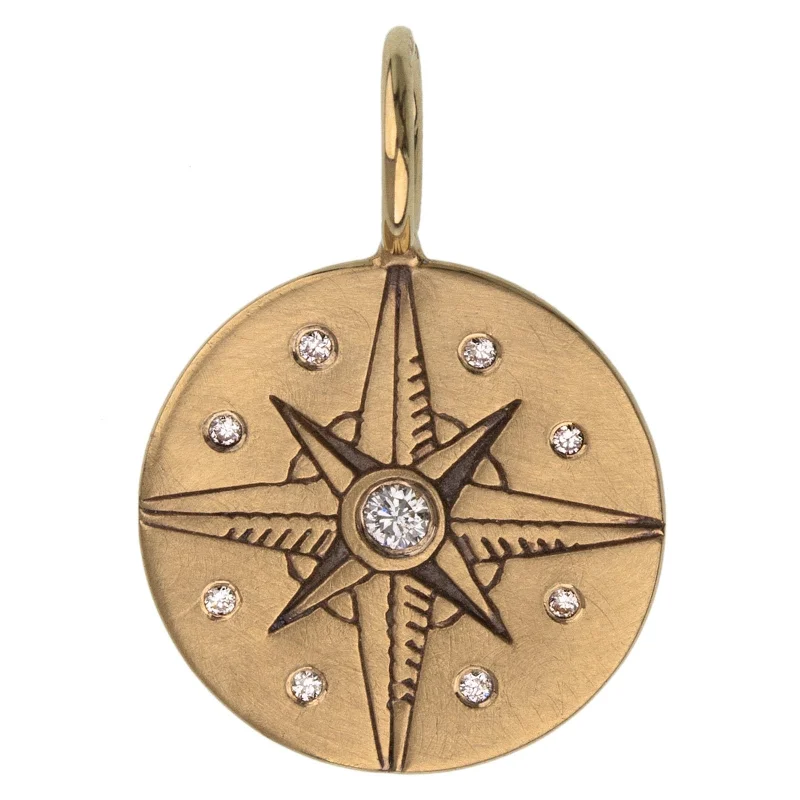 Beautiful necklaces and pendants with moon and star charms for a dreamy effect-Ornate Compass Round Charm