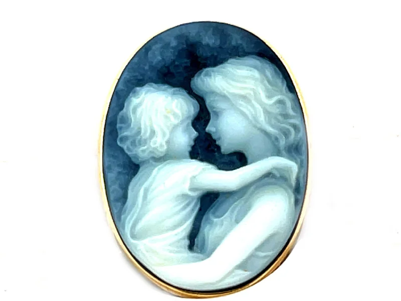 Best necklaces and pendants with opal gemstones for an iridescent glow-Oval Mother and Child Cameo Pendant/Brooch 14k Yellow Gold