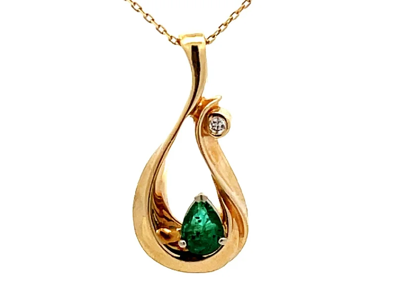 Trendy necklaces and pendants with statement pieces for a bold fashion statement-Pear Shaped Emerald and Diamond Necklace 14K Yellow Gold